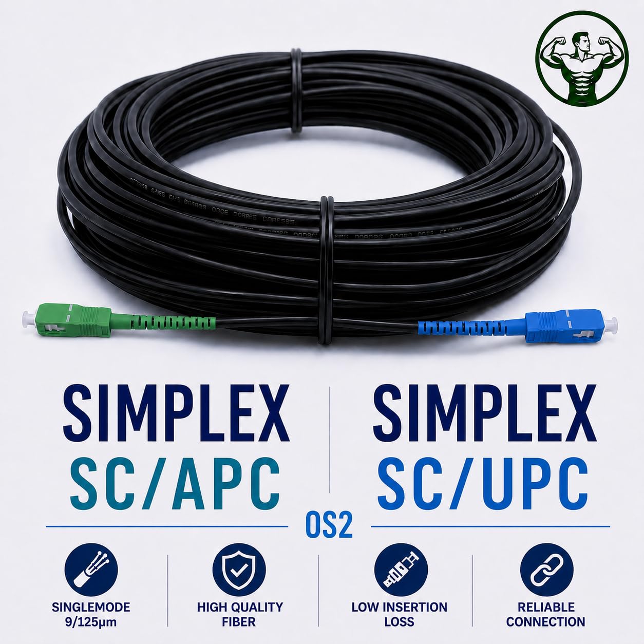 Elfcam® - Câble à Fibre Optique en Acier Blindé Compatible avec Freebox, Convient aux Installations Extérieur et Intérieur, SC/APC à SC/UPC Monomode Noir, 20M