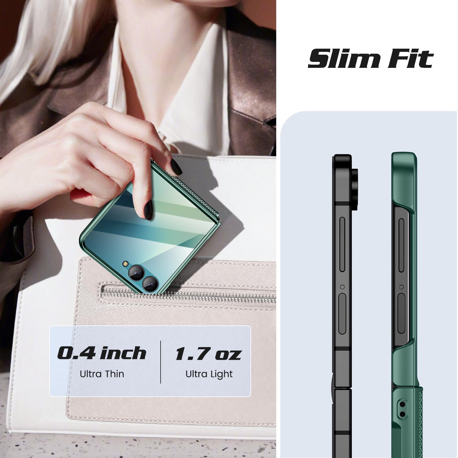 Doeshine Custodia per Samsung Z Flip 7(Non per Flip 7 FE), Protezione Dello Schermo Posteriore e Cerniera, Slim Fit, Stylish Texture, Hard Shockproof protettiva Cover per Galaxy Z Flip 7 2025(Verde)
