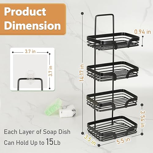 Miniatura 2 de Trycooling Jabonera de acero inoxidable, soporte para barra de jabón para ducha, 4 niveles, funda de jabón de viaje, soporte de esponja para pared