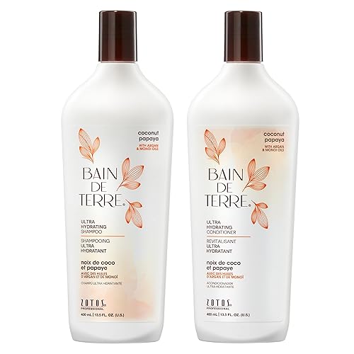 Miniatura 9 de Bain de Terre Champú ultra hidratante de papaya de coco, para eliminar la humedad para cabello seco y dañado, con aceites de argán y monoi, sin