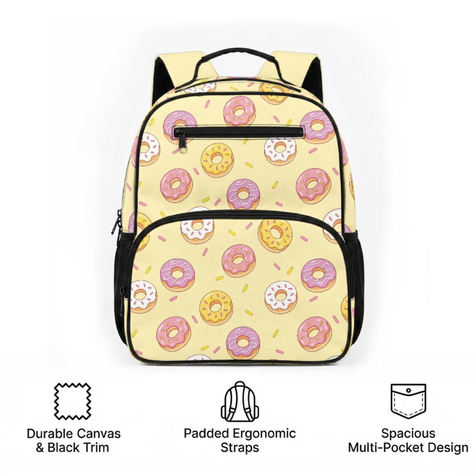COEQINE Zaino personalizzato per bambini ragazze 6-7 con scatola per il pranzo borsa scuola prescolare per ragazze 4-5 asilo Daypack, Ciambella Giallo Carino, M, Casual