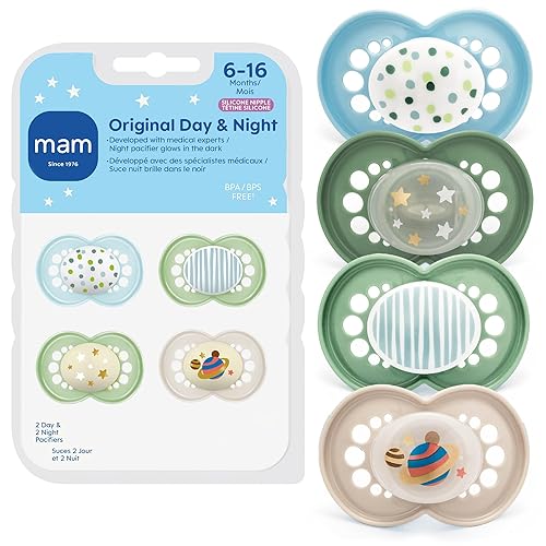 MAM Chupetes nocturnos (2 unidades), chupetes MAM de más de 6 meses, el mejor chupete para bebés amamantados y chupete original para bebé, la forma