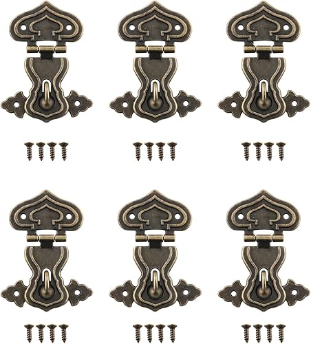 JianLing Pestillo vintage de bronce con forma de corazón con tornillos de montaje para cajonera, joyero, caja de madera, 1.811 x 2.441 in