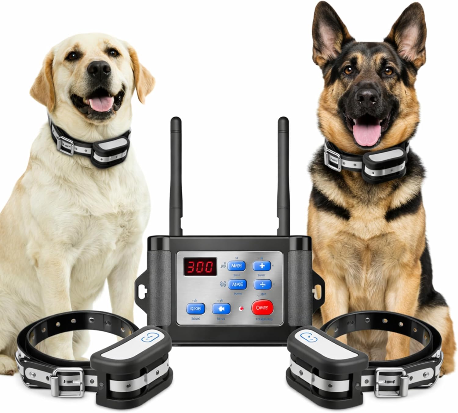 Wireless Dog Fence System for 2 Dogs, Dog Fence with LCD Screen, Adjustable Warning Strength, Range 300 M, Rechargeable Wireless Pet Fence, Dog Perimeter Collar, Invisible Dog Fence