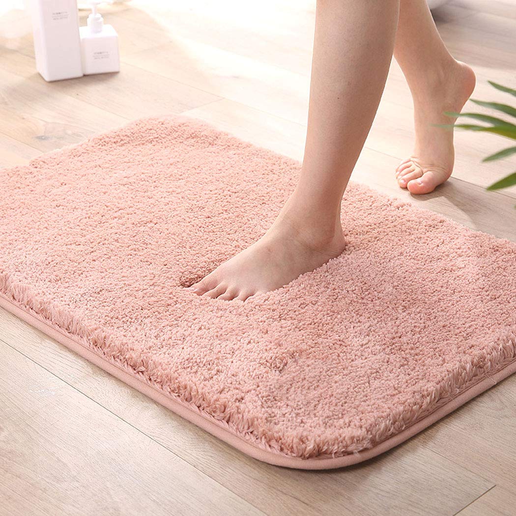 JaeMoose Bathroom Rug Non Slip Bath Mat for Bathroom 60 x 40 cm Water Absorbent Soft Microfiber Shaggy for Bathroom Machine Washable (60 x 40 cm, Pink)