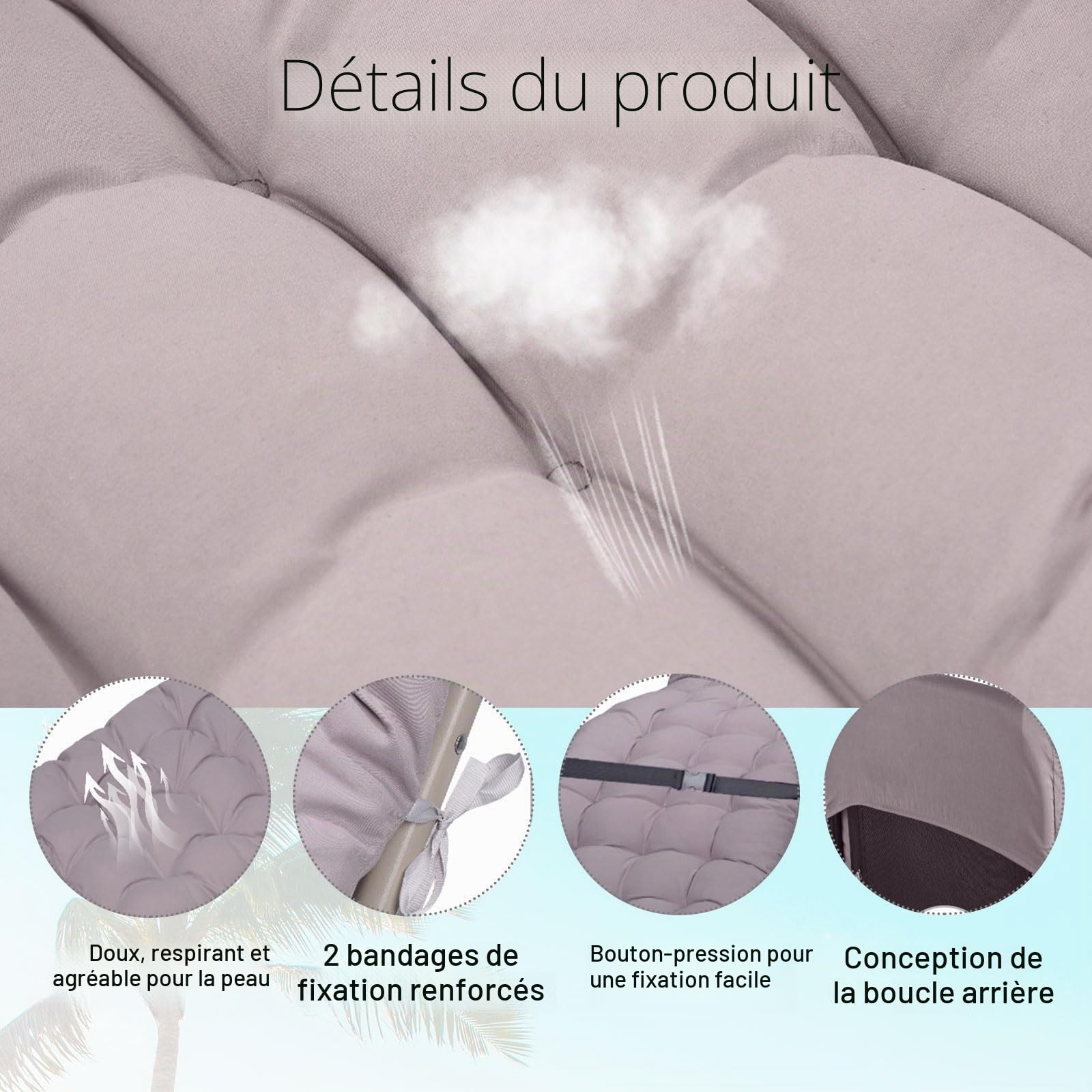 Coussin de Chaise Longue, épaissir Bain de Soleil,Coussin Transat Jardin intérieur extérieur Antidérapante Avec boucle, Matelas Bain de Soleil pour Jardin, terrasse, Balcon, Voyage Vacances (A)