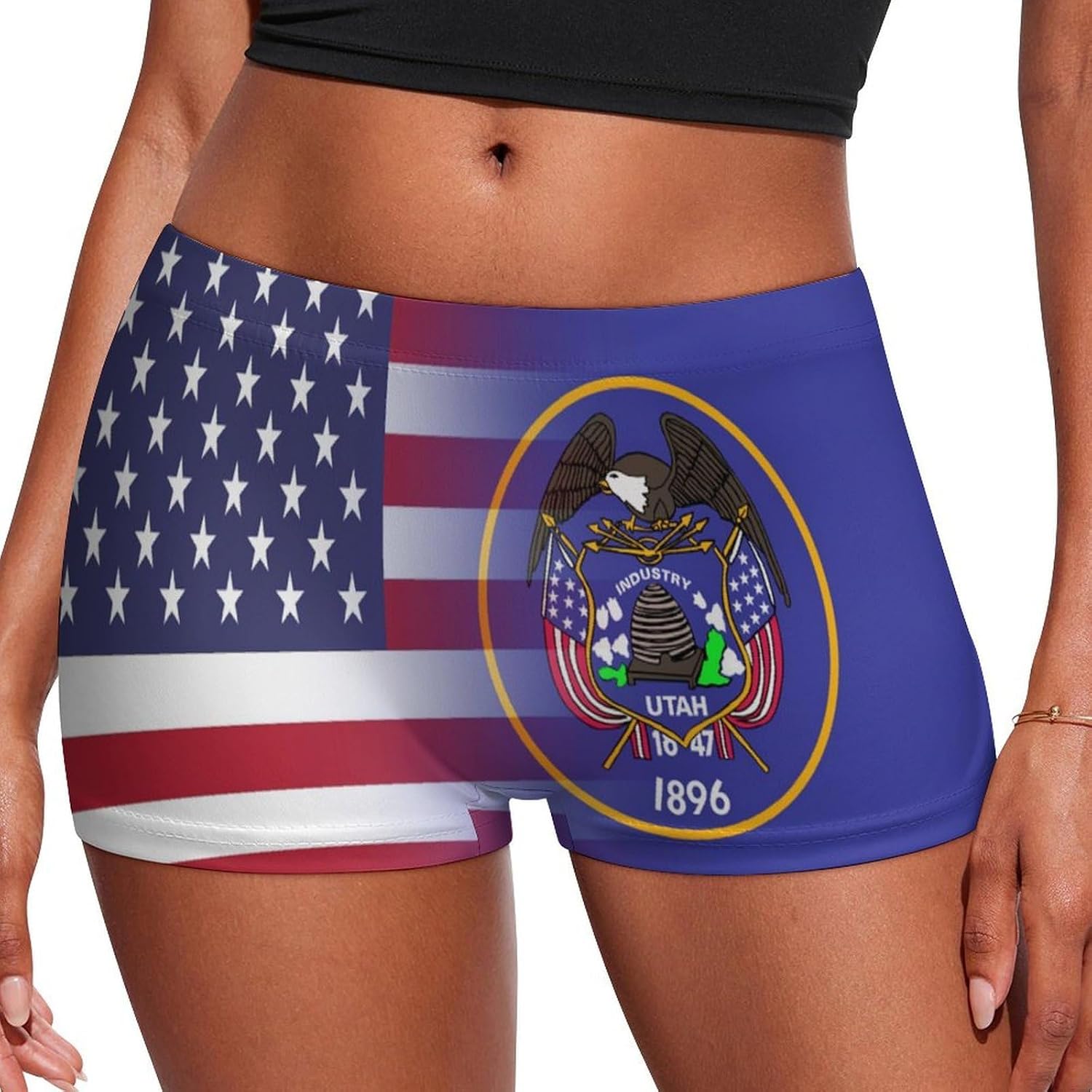 US & Utah State Flag Fashion Women's Boxer Briefs Breathable Underpants Trunks Stretch Underwear