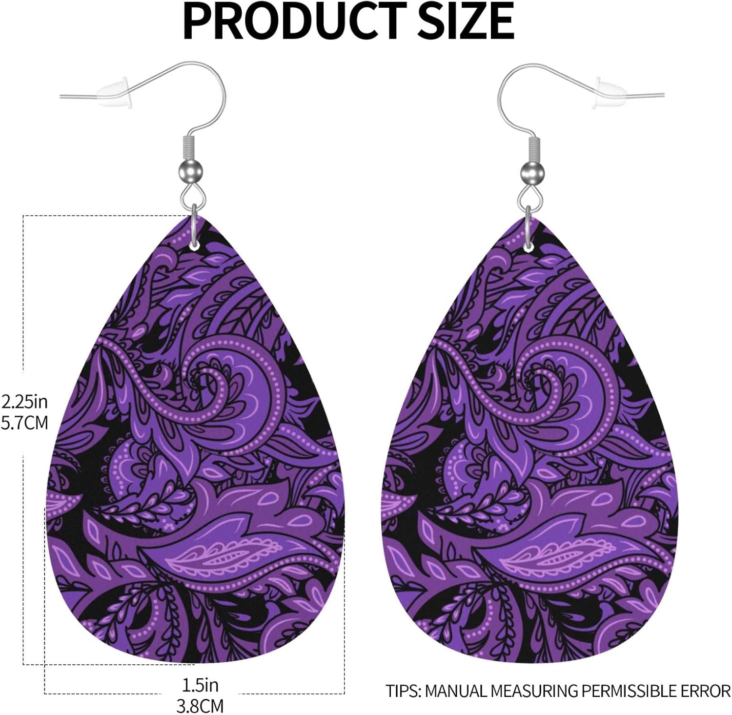 Purple Paisley Bandanna Faux Leather Teardrop Earrings for Women Drop Dangle Earrings - Image 4