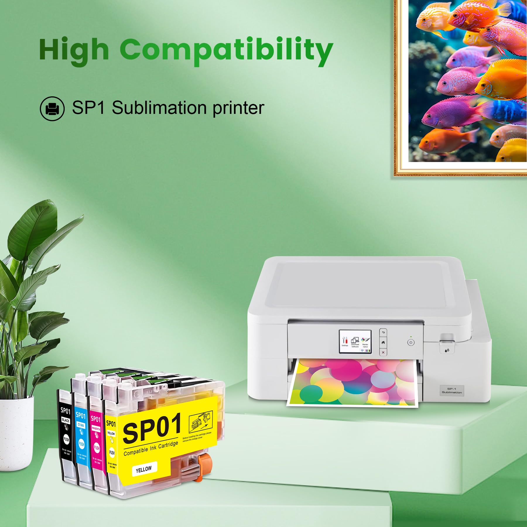 SP1 Sublimation Tinte für Bro SP1 SP01 SP-01 SP-1 SP01BKS SP01CS SP01MS SP01YS Patrone Ersatz für Bro SP1 Sublimationsdrucker (4 Pack, Schwarz, Cyan, Magenta, Gelb)