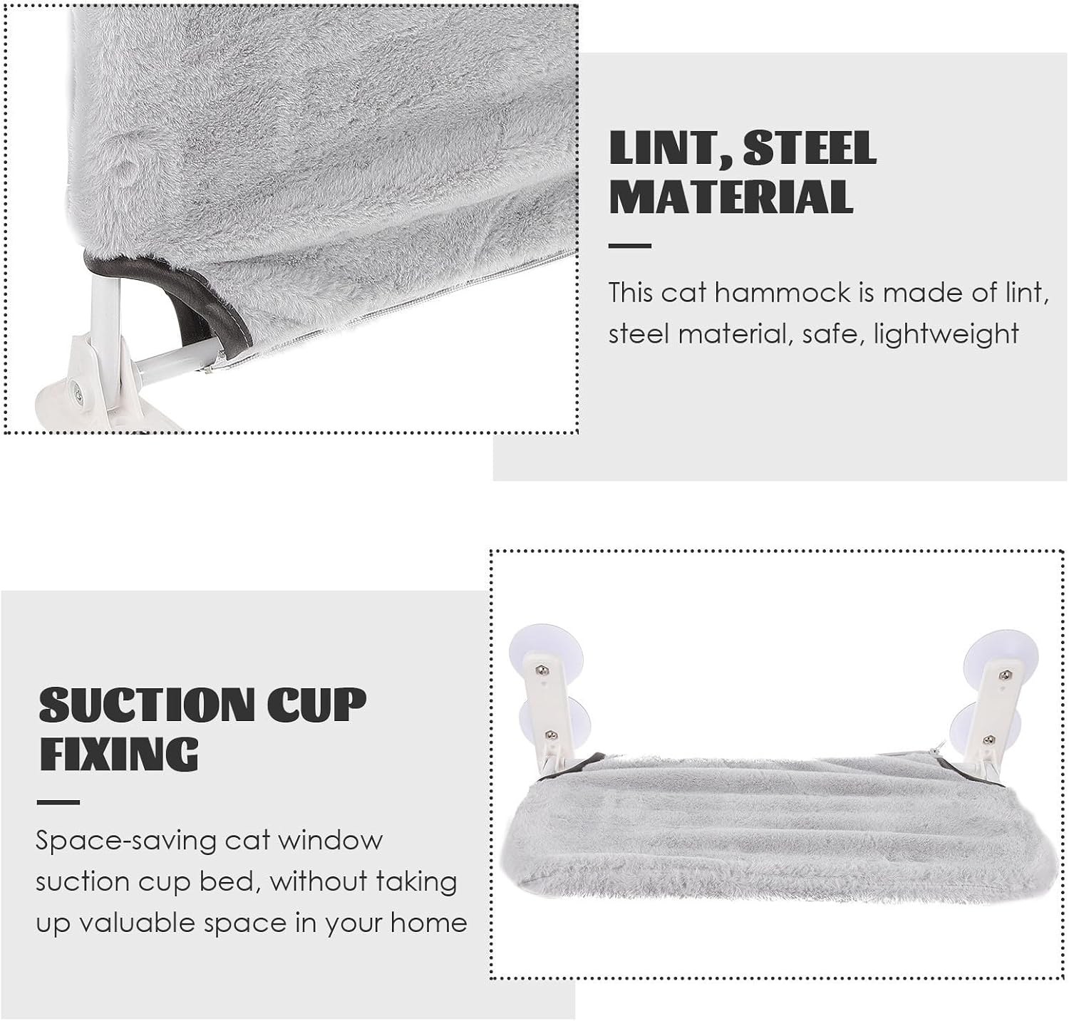 Cat Hammock Hanging Bed with Suction Cups for Window Perch | Rectangular Lint and Steel Build, Bedroom or Living Room Use, Easy Install