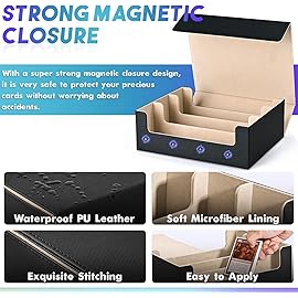 UAONO Card Storage Box for Trading Cards, 1800+ PU Leather Commander Card Deck Case, Magnetic Closure Card Holder Fits for Magic Game Cards (Black&Gold)