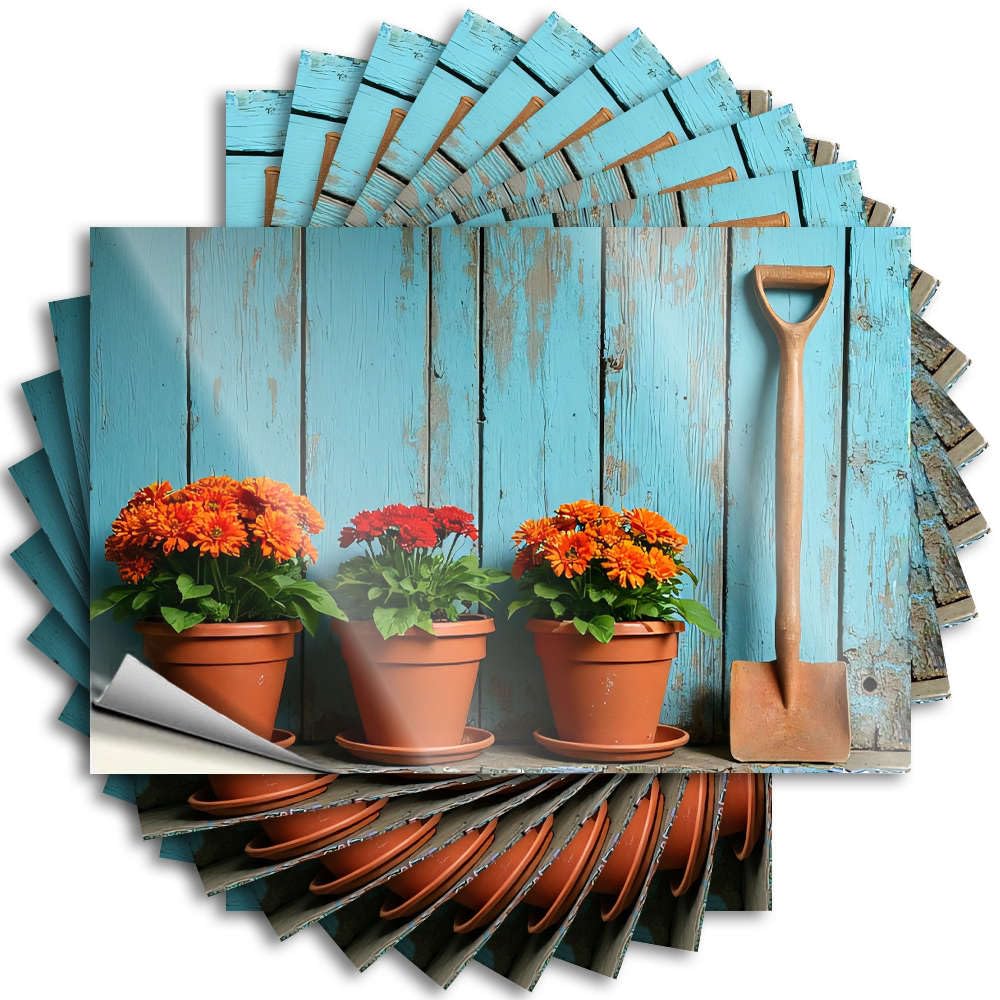 Fzfn Colour Gamers Accessories Door Sticker | Three Potted Plants With Orange Flowers. Happy For Humor Decor(12X18cm)