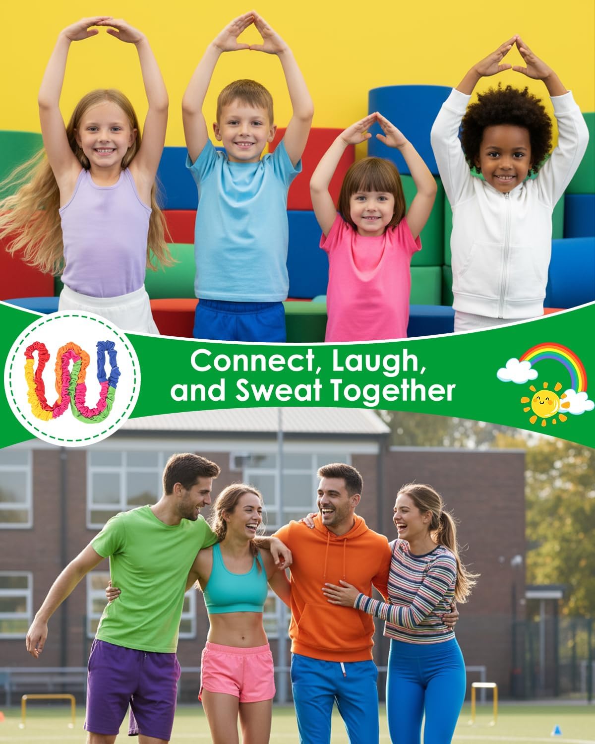 Cooperative Stretchy Band Stretchy Wool & Elastic Latex, Integrated Dynamic Exercise Workouts, Creative Group Activity Prop, Comes with Whistle & Stickers, 12ft