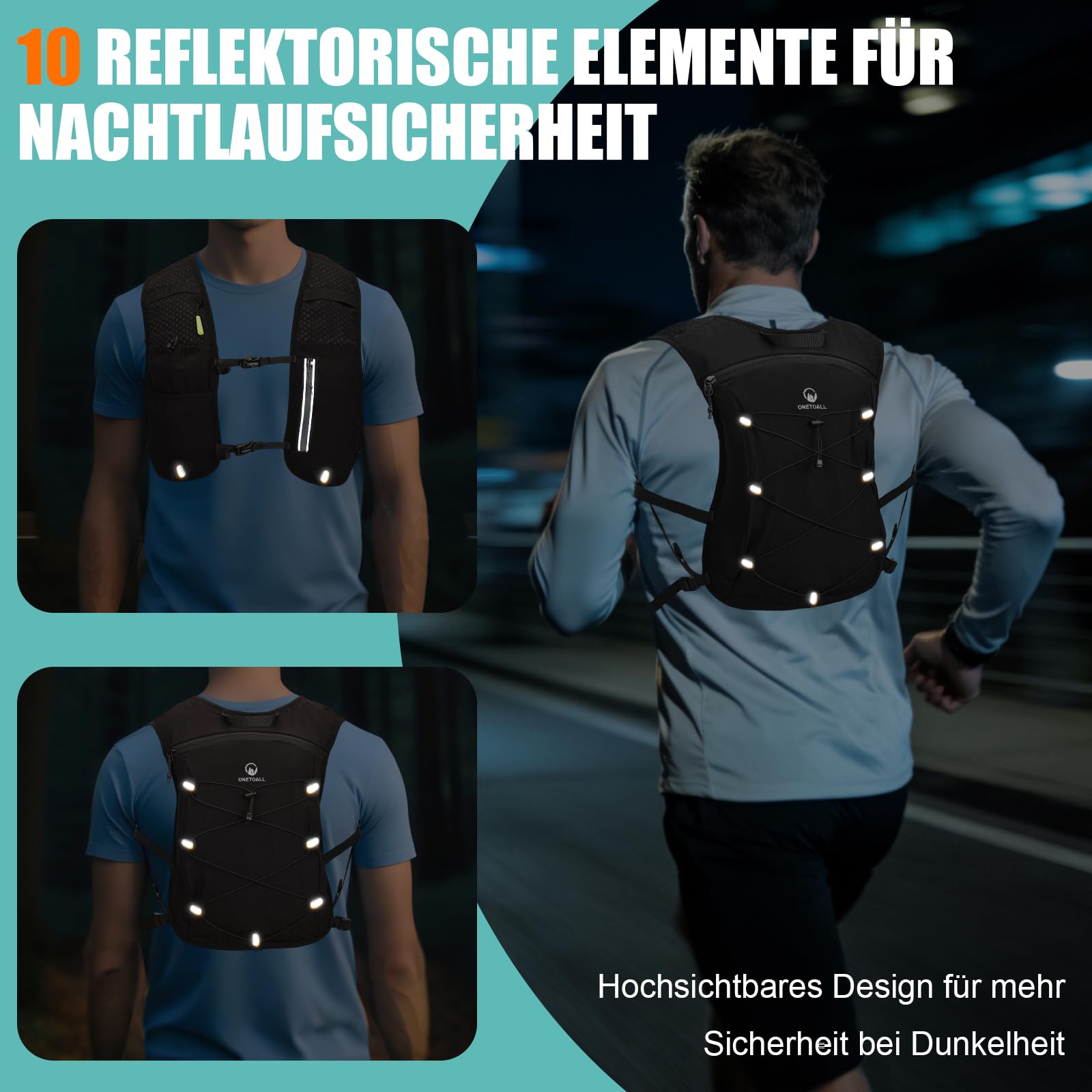 Laufweste Damen & Herren mit 500ml Trinkflasche, Reflektierende Running Vest für Bessere Sichtbarkeit, Atmungsaktiver Laufrucksack Trinkrucksack für Laufen Wandern Joggen, Nur 170g