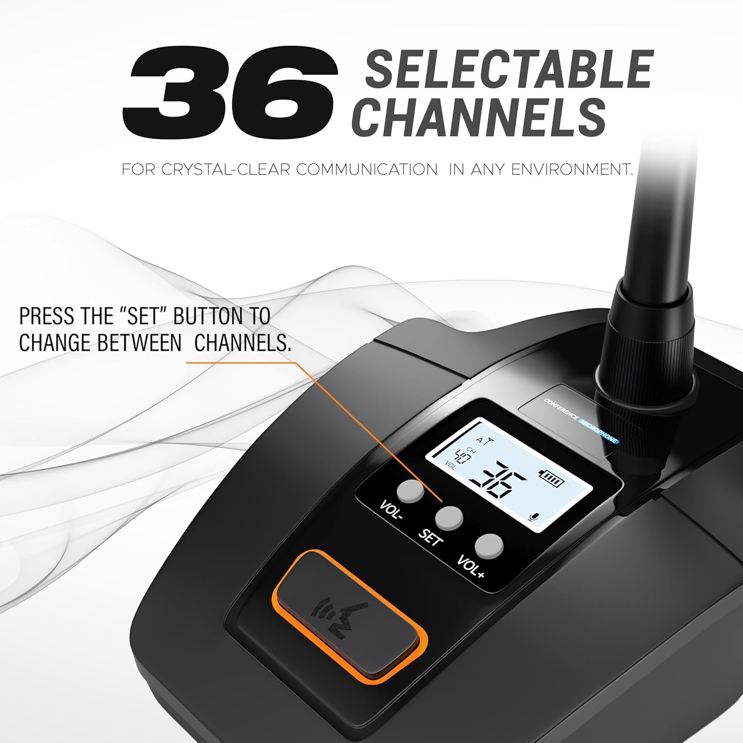 DIGIMORE UHF Wireless Gooseneck Microphone System | 24" Adjustable Desk Microphone | 49m Range | 36 Channels | Perfect for Meetings, Lectures and Broadcasts (D-605)