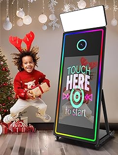 Magic Mirror Photo Booth, 65’’ Mirror Photo Booth, 43’’ Interactive Touch Screen, Built-in Mini PC with Instant Print and Sharing-Black
