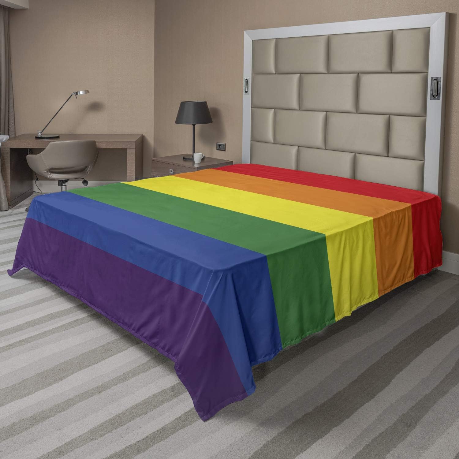 Ambesonne Pride Flat Sheet, Simplistic Design of LGBT Flag Rainbow Colors Gender Freedom Gay Community Love Wins, Soft Comfortable Top Sheet Decorative Bedding 1 Piece, California King, Rainbow Colors