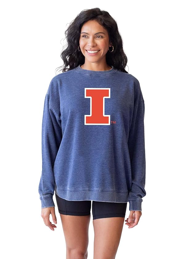 chicka-d Women's Oversized Dropped Shoulder Crewneck Fleece Sweatshirt | NCAA Primary Team Icon Team Color, Illinois Illini, Team Color, Small by chicka-d - Used condition - Image 2