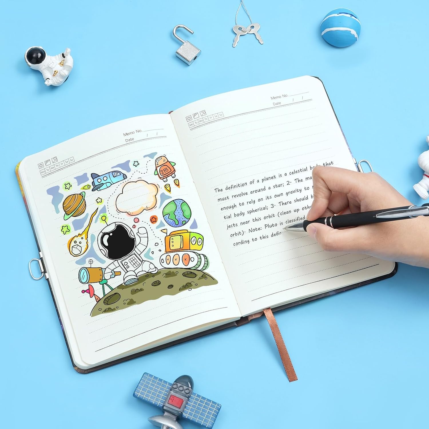 WERNNSAI Luminous Planet Kids Diary for Boys, Secret Diary with Lock and Keys, Kids Journal Notebook Birthday Christmas Gift for 6 7 8-12 Year Old Boys, School A5 Lined Writing Drawing Notepad