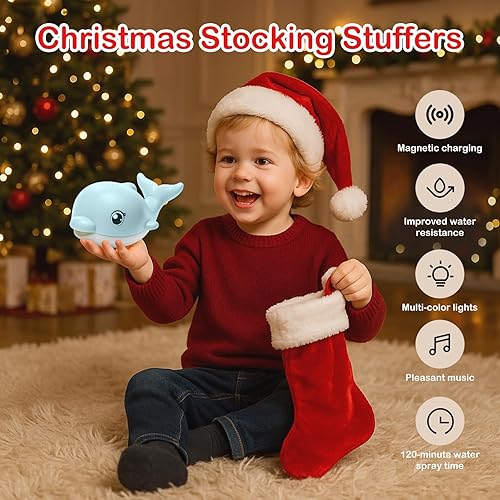 Miniatura 4 de Juguetes de baño, delfín iluminado, juguetes de baño para bebés de 6 a 12 años, de 12 a 18 meses, juguetes musicales recargables con aspersores,