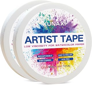 2 Packs Art Tape, Artist Tape for Watercolor Paper Low Tack White Painters Tape for Drafting Art Painting Canvas Framing Acid Free Masking Tape-0.25IN Wide 198FT Long Total