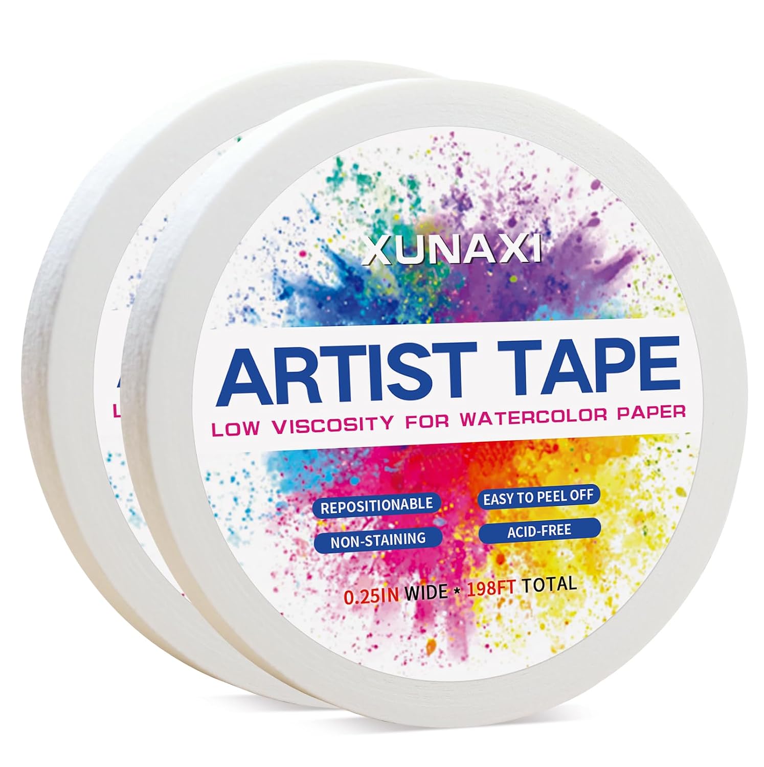 1 Pack Art Tape, Artist Tape for Watercolor Paper Low Tack White Painters Tape for Drafting Art Painting Canvas Framing Acid Free Masking Tape-0.25IN Wide 99FT Long Total