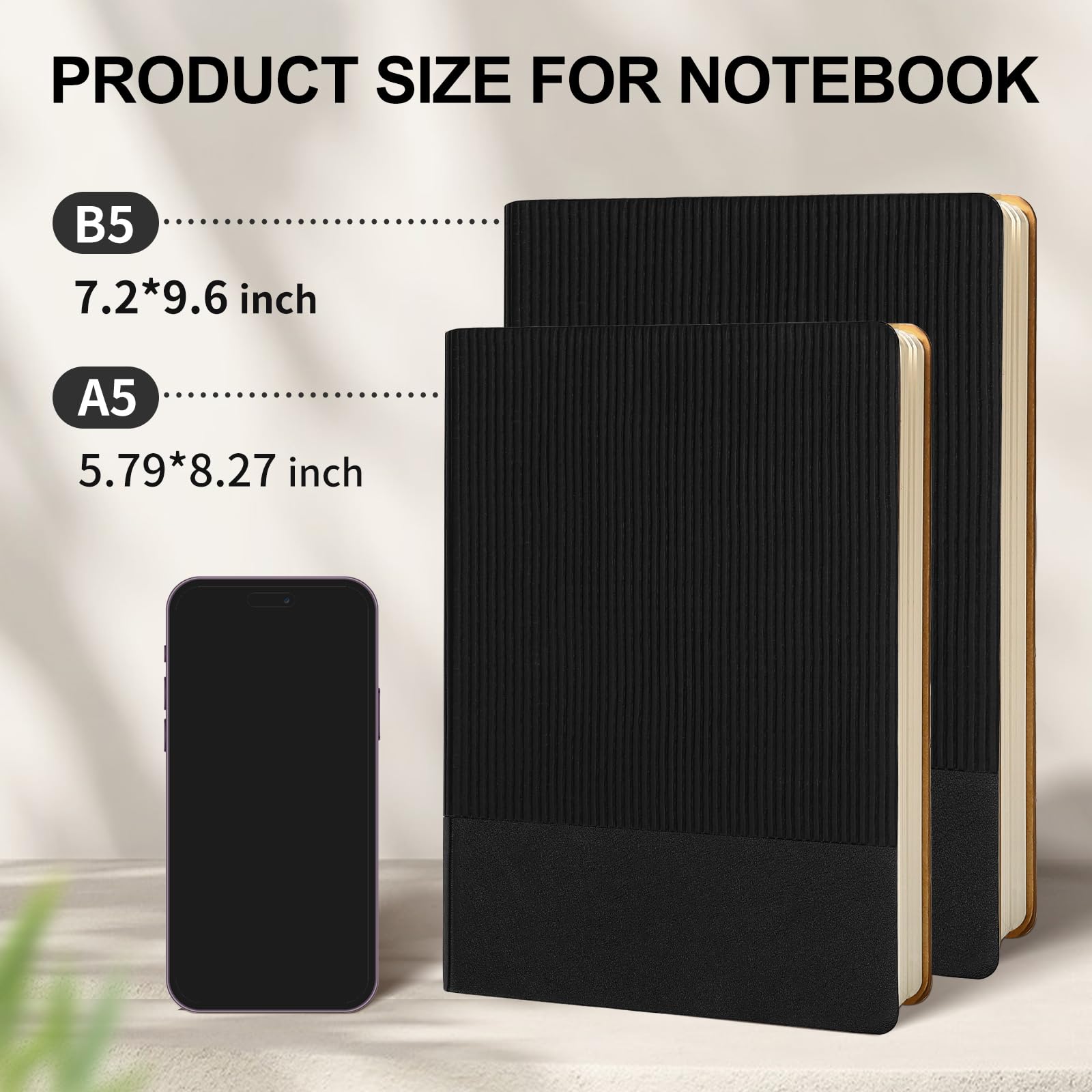 Notatnik w linie, B5, 80 arkuszy, 160 stron, 100 g/m², gruby papier, twarda okładka, skórzany, notatnik dla kobiet, mężczyzn, pracy, biura, szkoły, do pisania, 18,3 x 24,4 cm, czarny