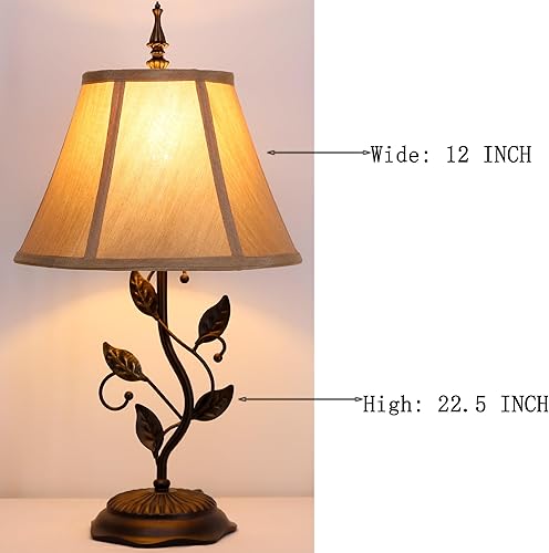 Miniatura 7 de Farmhouse Table Lamp Antique Resin Metal Leaf Base Traditional Rustic Mid-Century Desk Lamp 22.5 Inch Tall for Living Room Office Bedroom