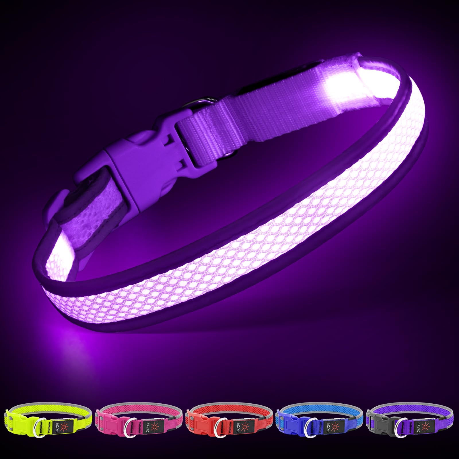 YFbrite Illuminated LED Dog Collar, USB Rechargeable Collar Light, Adjustable Size Light up Dogs Collar