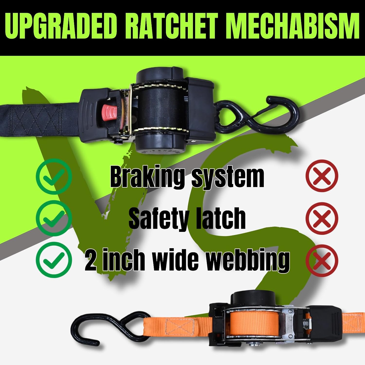 UMIRO Retractable Ratchet Straps 3500lbs Break Strength, Heavy Duty 2''x10' Auto Retract Tie Down Ratchet Straps Upgraded Controller Retraction Ratchet Strap for Trailer, Motorcycle, ATV - Image 3