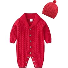 Toddler Baby Knitted Sweater Romper Long Sleeve Winter Jumpsuit with Hat Outfits