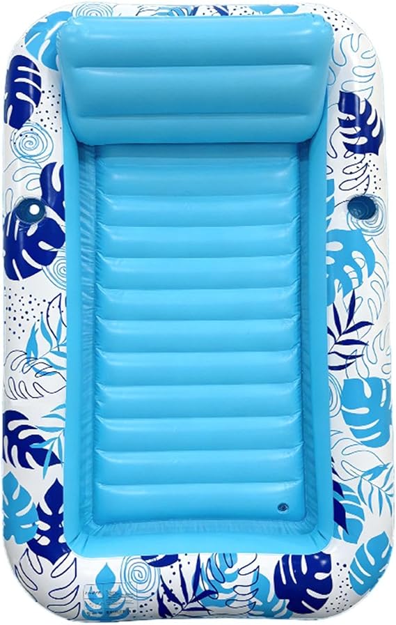Inflatable Tanning Pool Lounger Float For Adults With Pillow & Cup Holder,