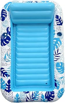 Inflatable Tanning Pool Lounger Float For Adults With Pillow & Cup Holder,