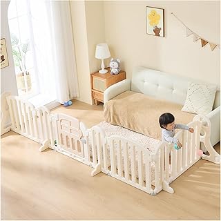 GU MODE ベビーゲート 置くだけ ベビーサークル キッズパーテーション ベビーフェンス ペットゲート 簡単設置 折りたたみ ロングパネル おしゃれ (ピンク・ベージュ, 幅260cm)