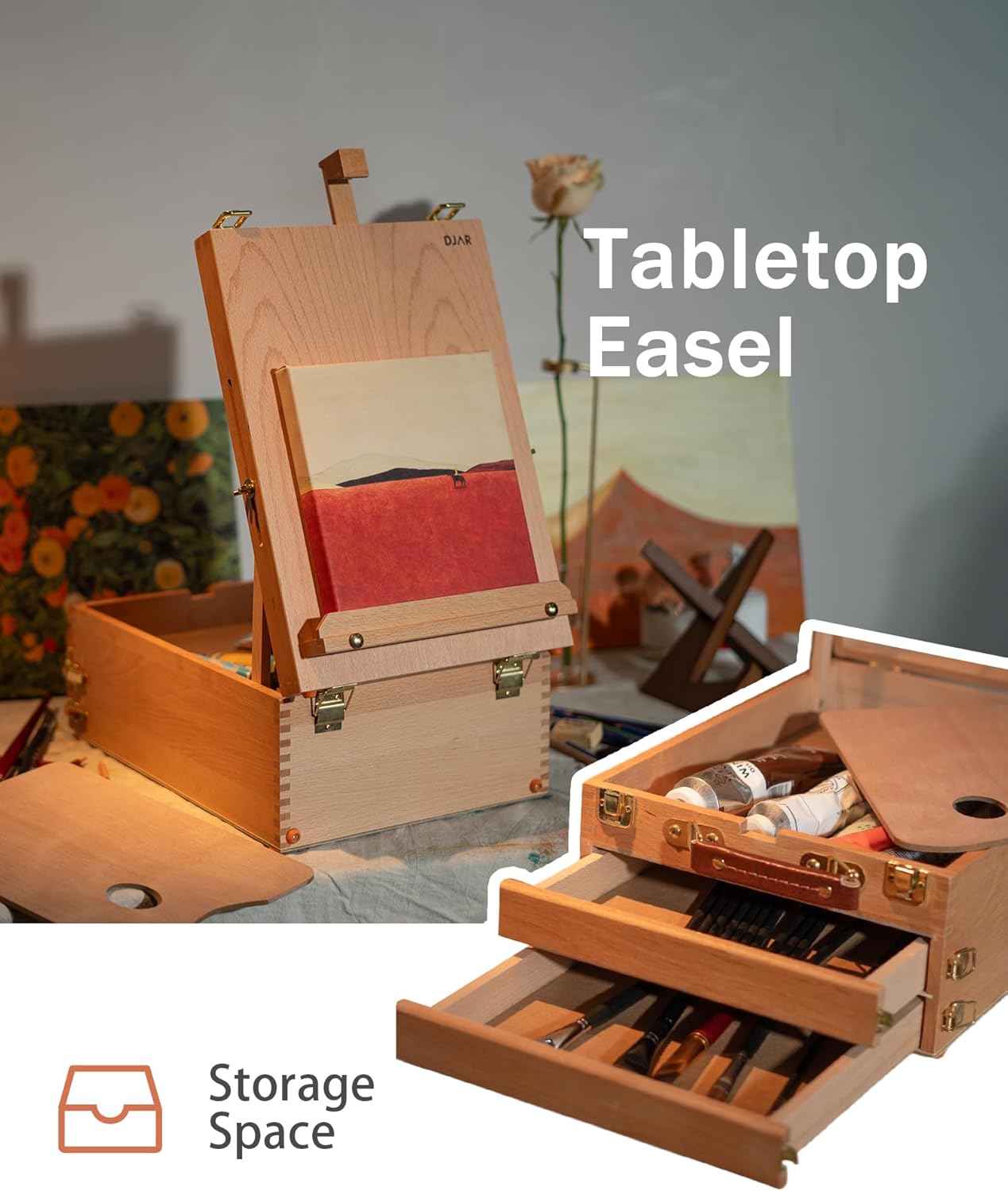 DJAR 87 pcs Acrylic Paint Set for Adults with Storage Box, Professional Paint Supplies with Desktop Easel, Acrylic Paint, Canvas and 24 Color Paints for Artists and Beginners