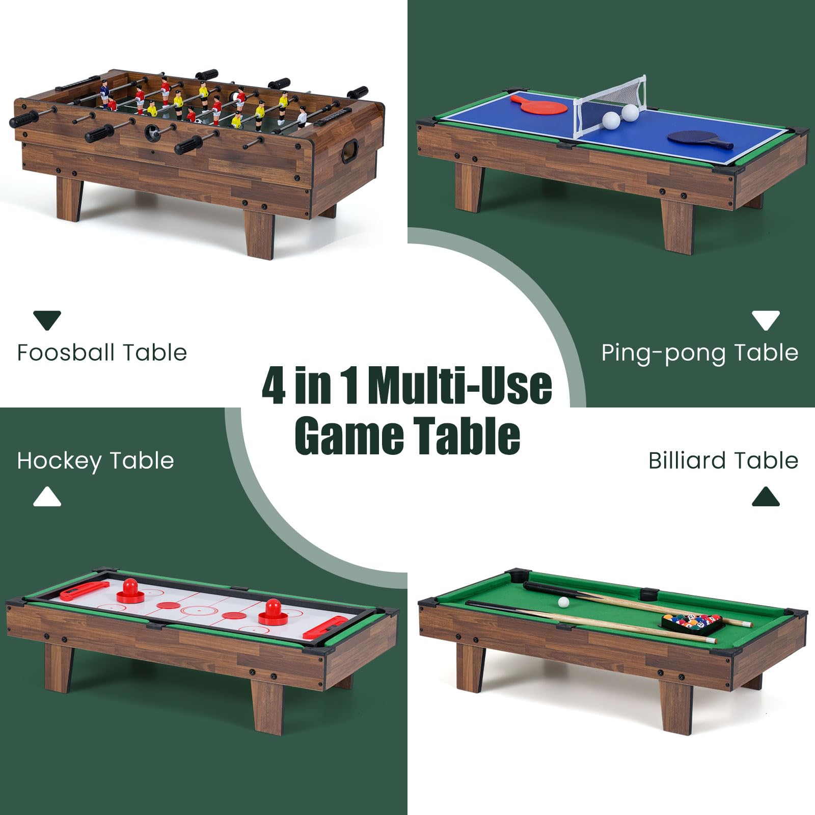 RELAX4LIFE 4 in 1 Tavolo Multigioco con Calcio Balilla, Biliardino, Ping pong e Hockey ad Aria, per Bambini e Adulti, Casa Ufficio Bar, 81 x 43 x 30,5 cm