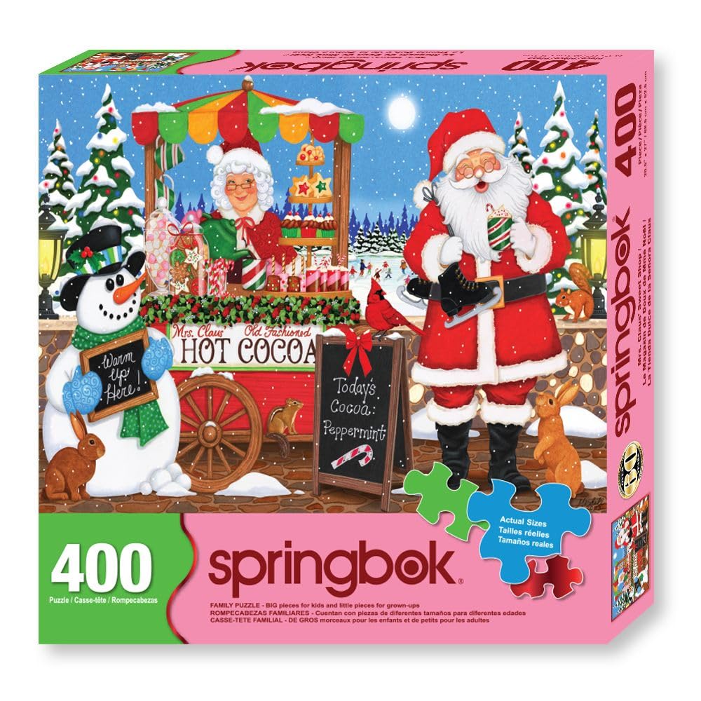 Springbok's Mrs. Claus' Sweet Shop 400 Piece Family Jigsaw Puzzle Features Mrs and Mr. Claus Sharing Their Favorite Holiday Treats - Great for Family Game TIme