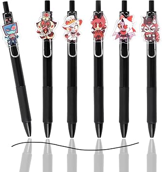 6Pcs Cartoon Ballpoint Pens, Ha-zbin Anime Gel Pens,0.5mm Black Ink Retractable Rollerball Pen,Student Stationery Push-Action Pens