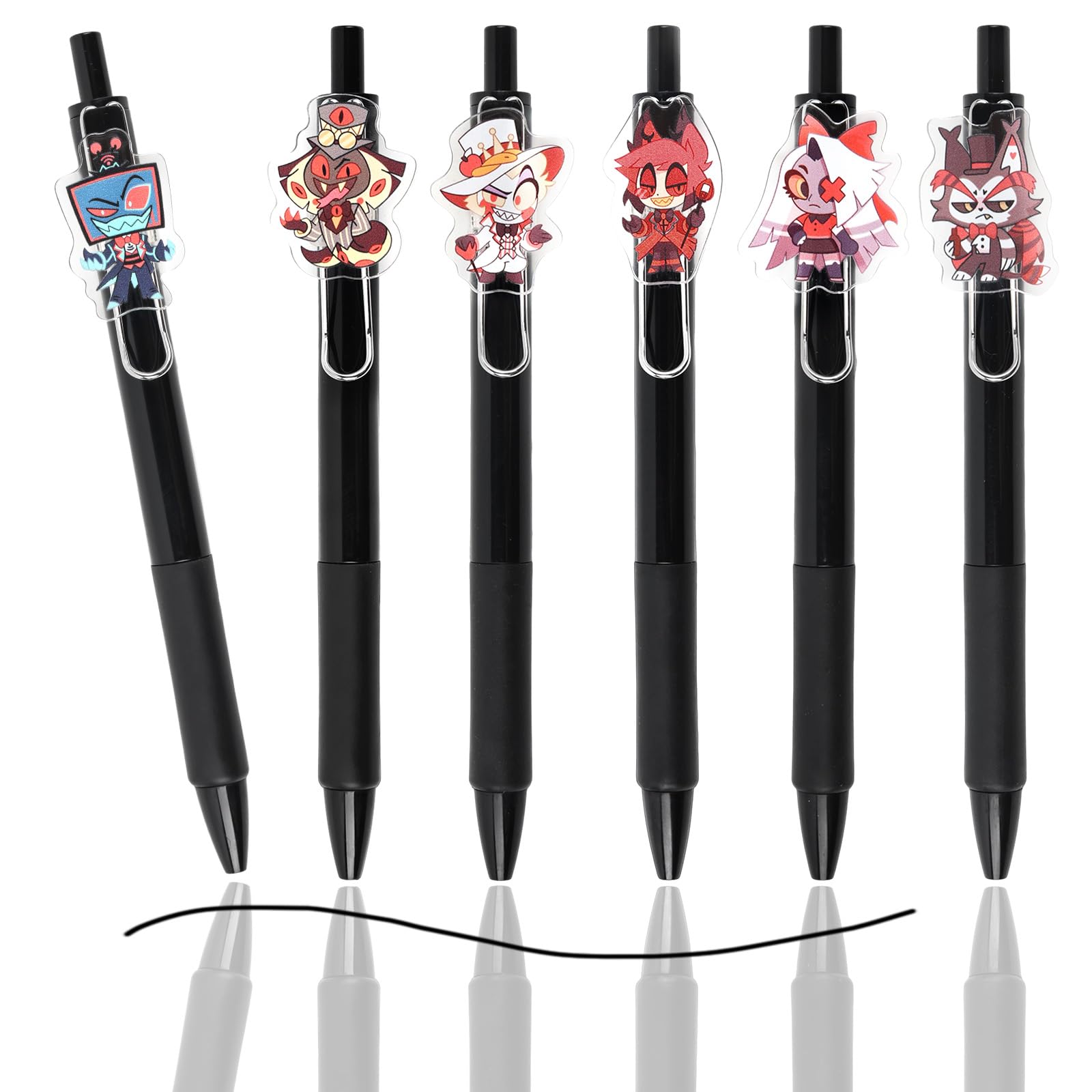 6Pcs Cartoon Ballpoint Pens, Ha-zbin Anime Gel Pens,0.5mm Black Ink Retractable Rollerball Pen,Student Stationery Push-Action Pens