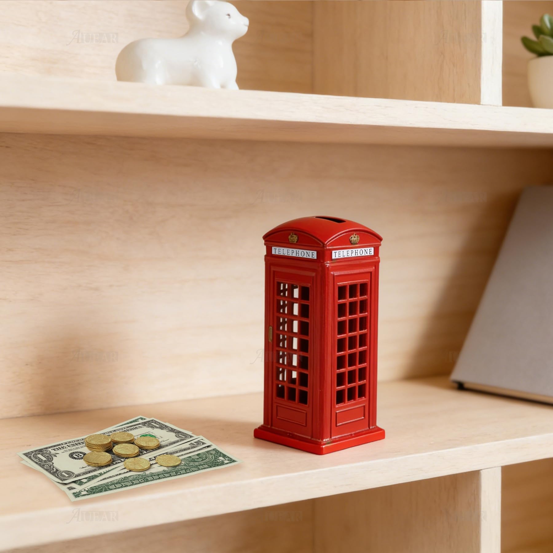 AUEAR, 1 Piece Delicate Red Telephone Booth Money Metal Alloy Piggy Bank London Street Coin Box Change Souvenir Gift Box — Amazon image 3
