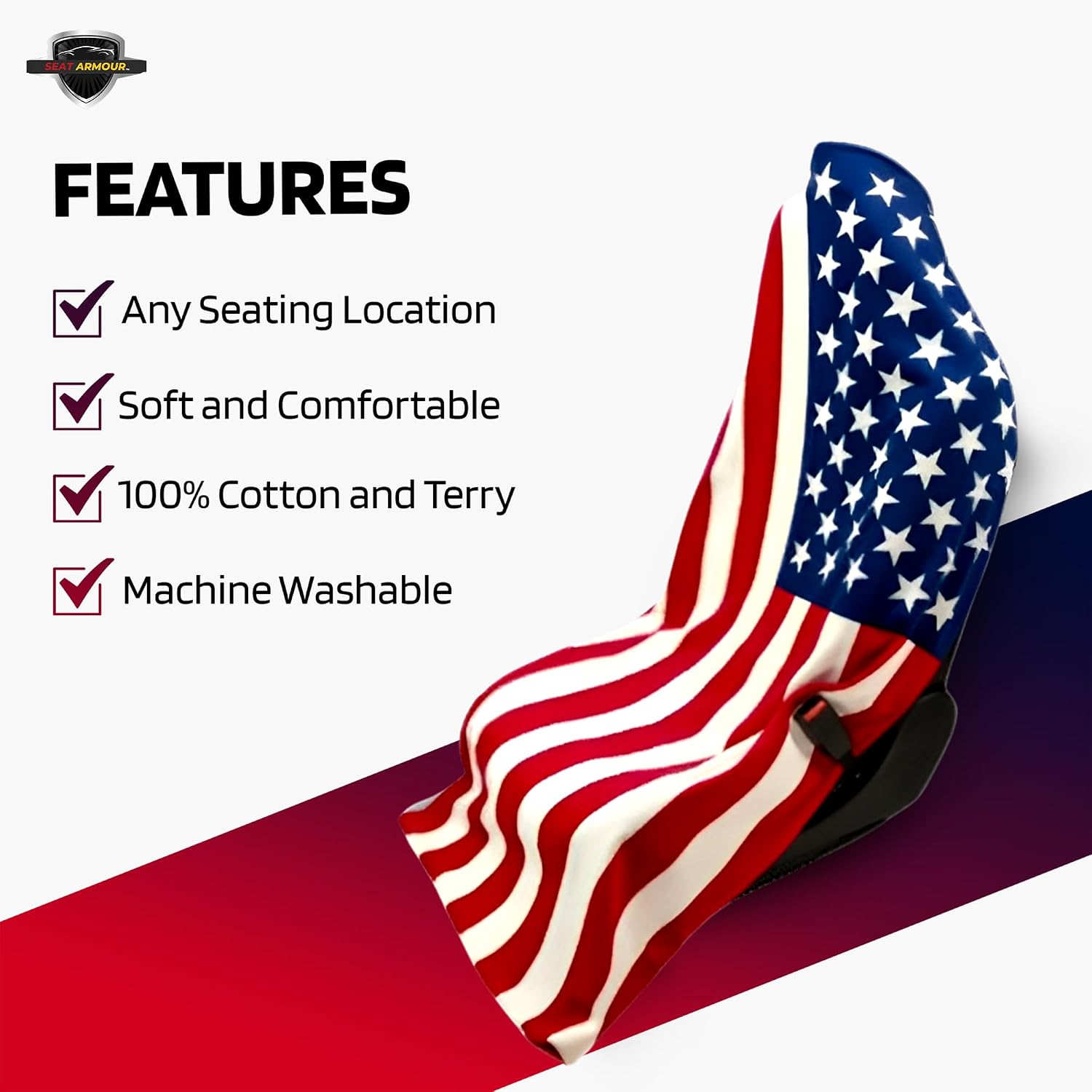 Seat Armour Seat Protector Towel – Soft Machine Washable Car Seat Cover Towel – Easy to Install, Multipurpose Car Seat Towel – American Flag Design