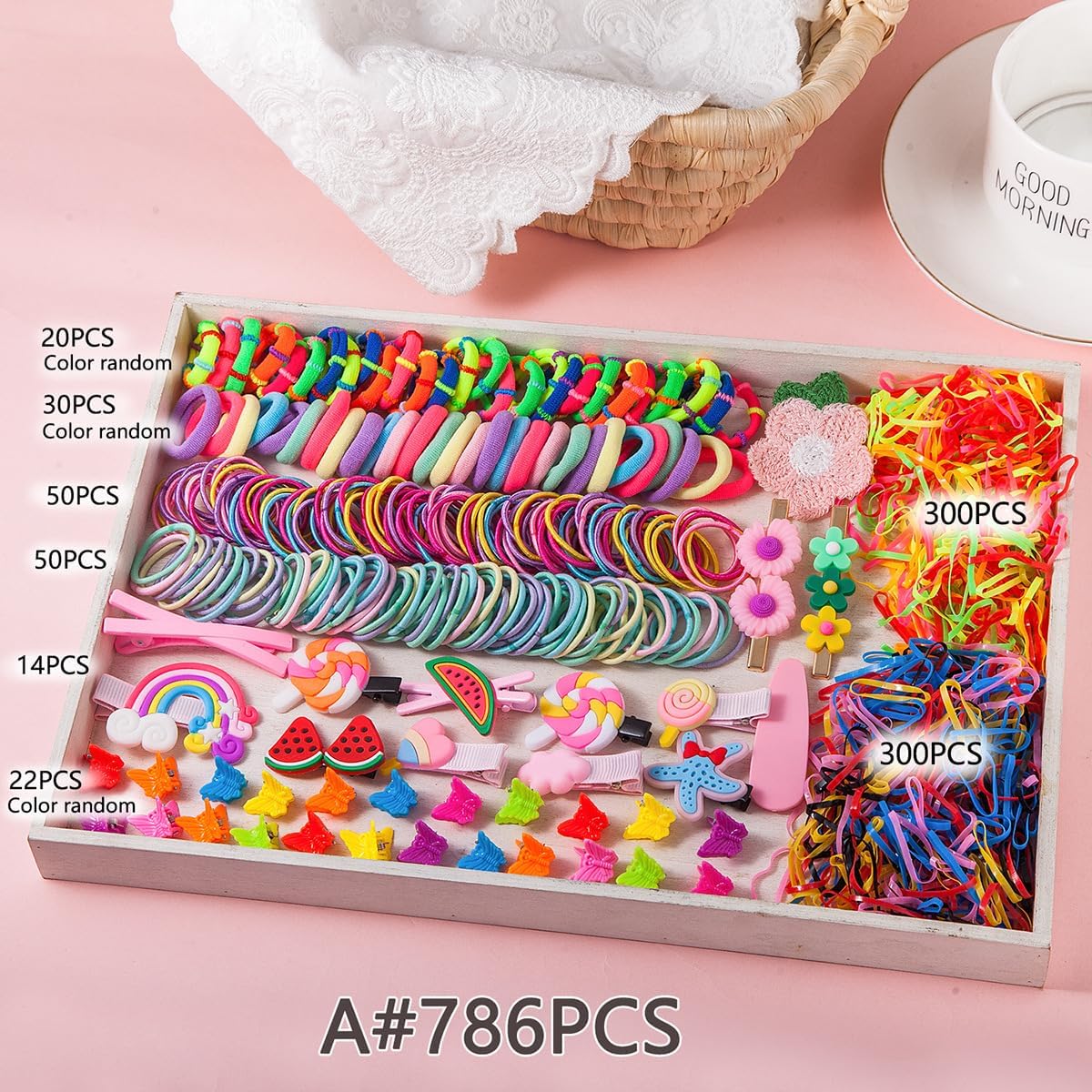 786 Pieces Multicoloured Girls Hair Accessories Set Hair Scrunchies Ponytail Hair Clip for Baby Little Girls Toddler Hairstyles Hair Clips Mini Ponytails Hair Gift Set Pink Set - Image 3