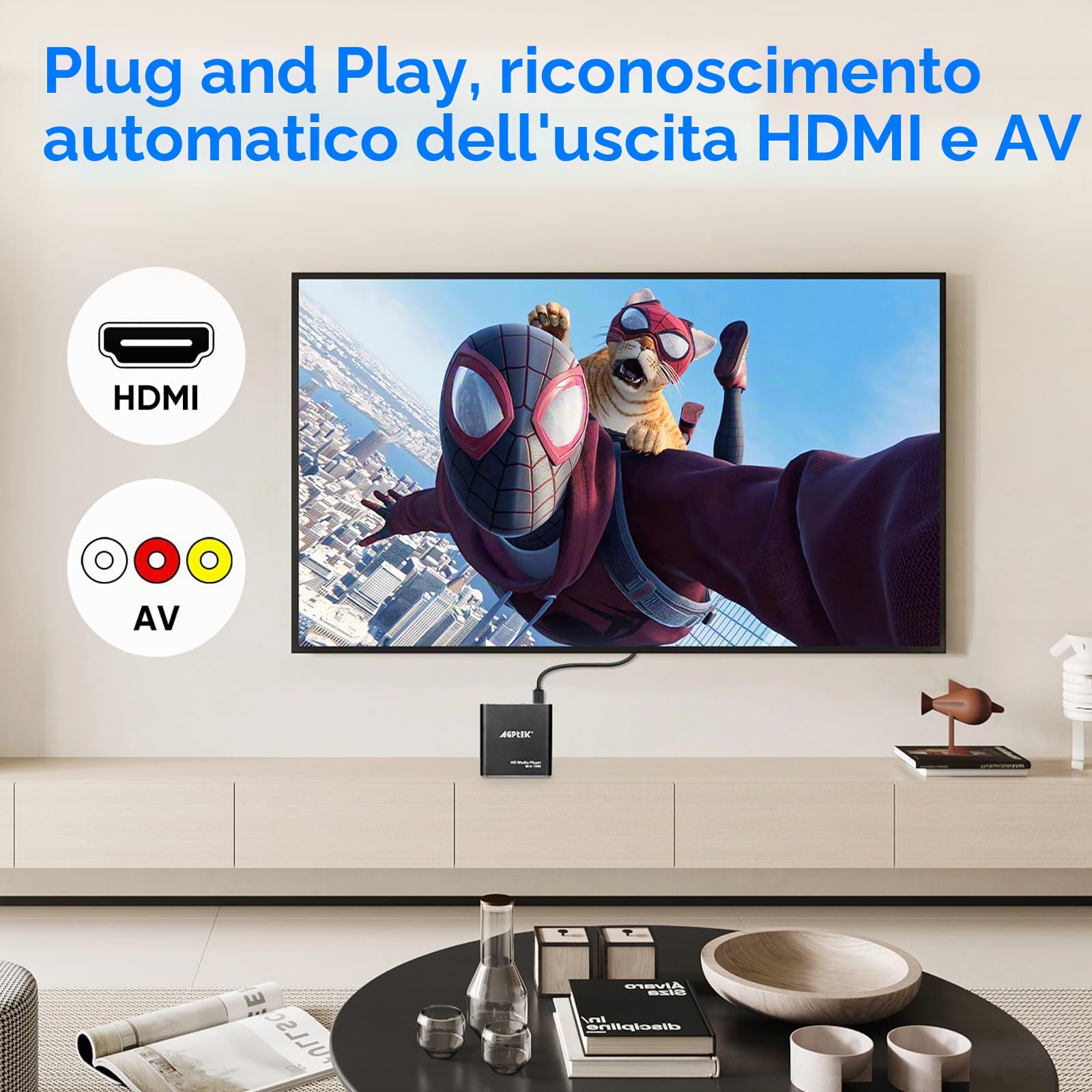 Lettore Multimediale, AGPTEK 1080p HDMI Lettore Multimediale per TV Mini HD Media Player con Telecomando per -MKV/RM- Unità USB HDD e Scheda SD(Nero)