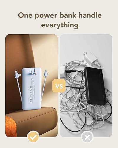 Miniatura 5 de charmast Cargador portátil de 20000 mAh con cables integrados y enchufe de pared, cargador de batería USB C de 20 W, batería de carga rápida,