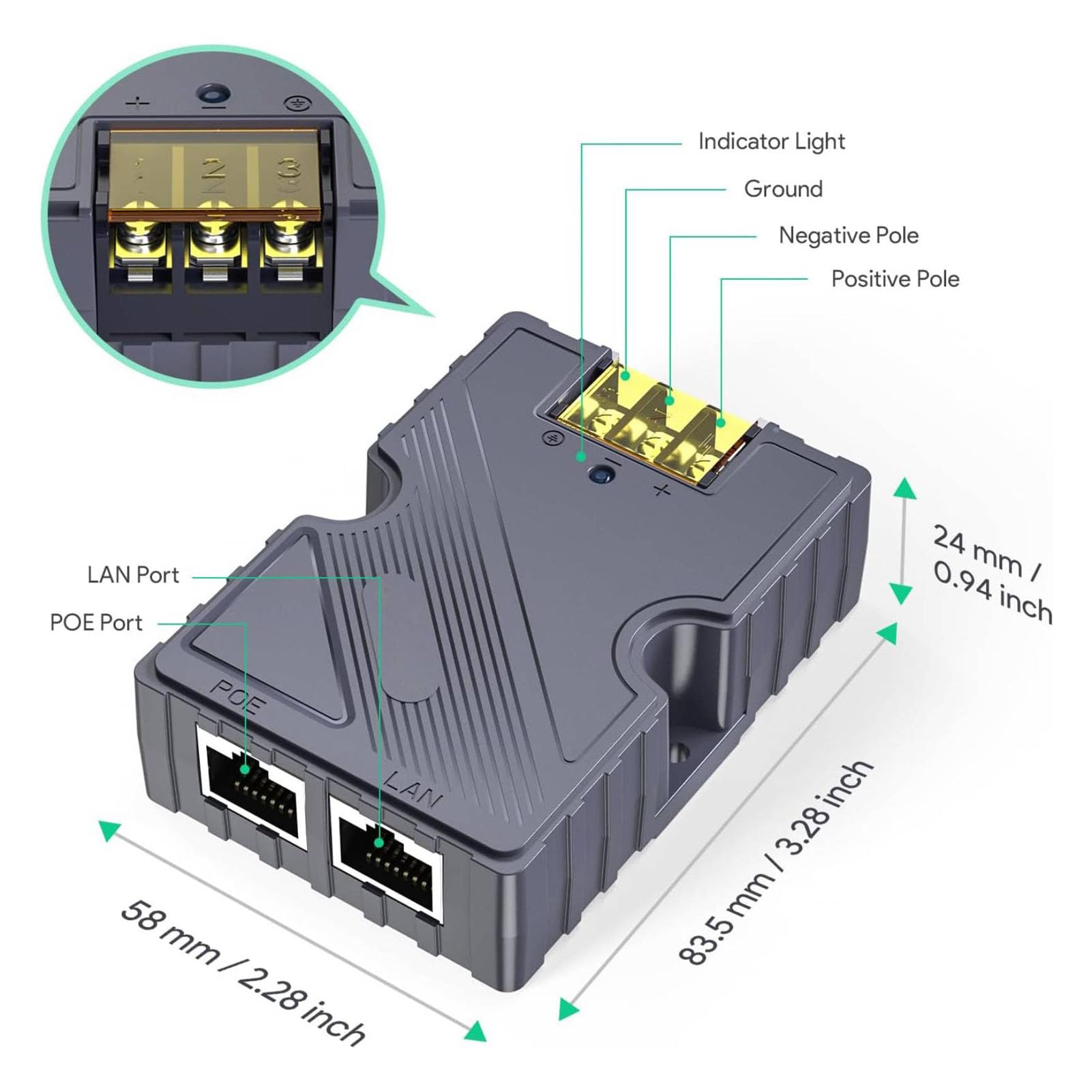 Iniettore GigE PoE 150 W con Protezione ABS Sovratensioni ESD Iniettore PoE per la Rete Satellitare, Convertitore Step-up CC 12 V‑48 V per la Rete Satellitare del
