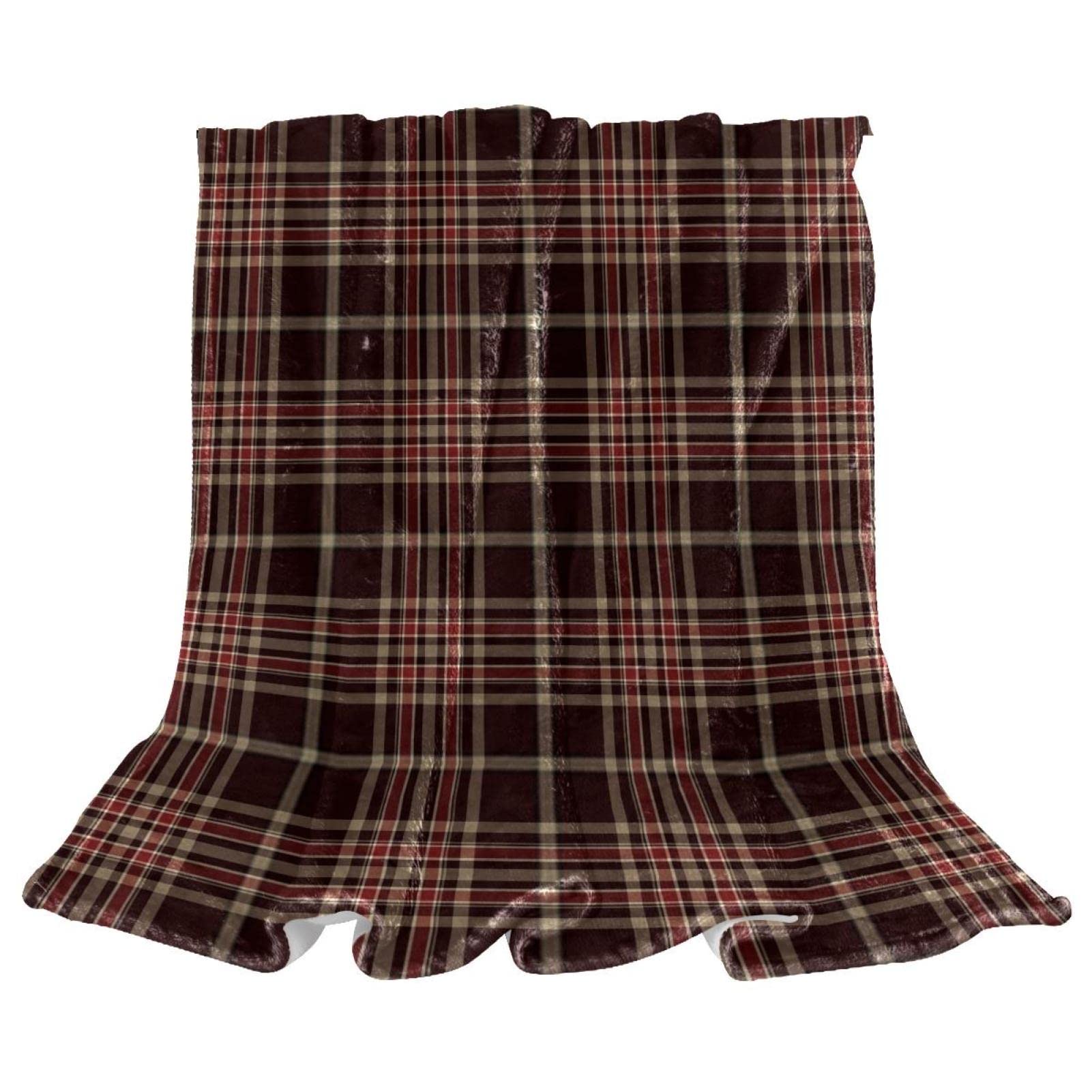 Fleece Throw Blanket for Couch Lightweight Plush Fuzzy Dark Brown Coffee Color Plaid