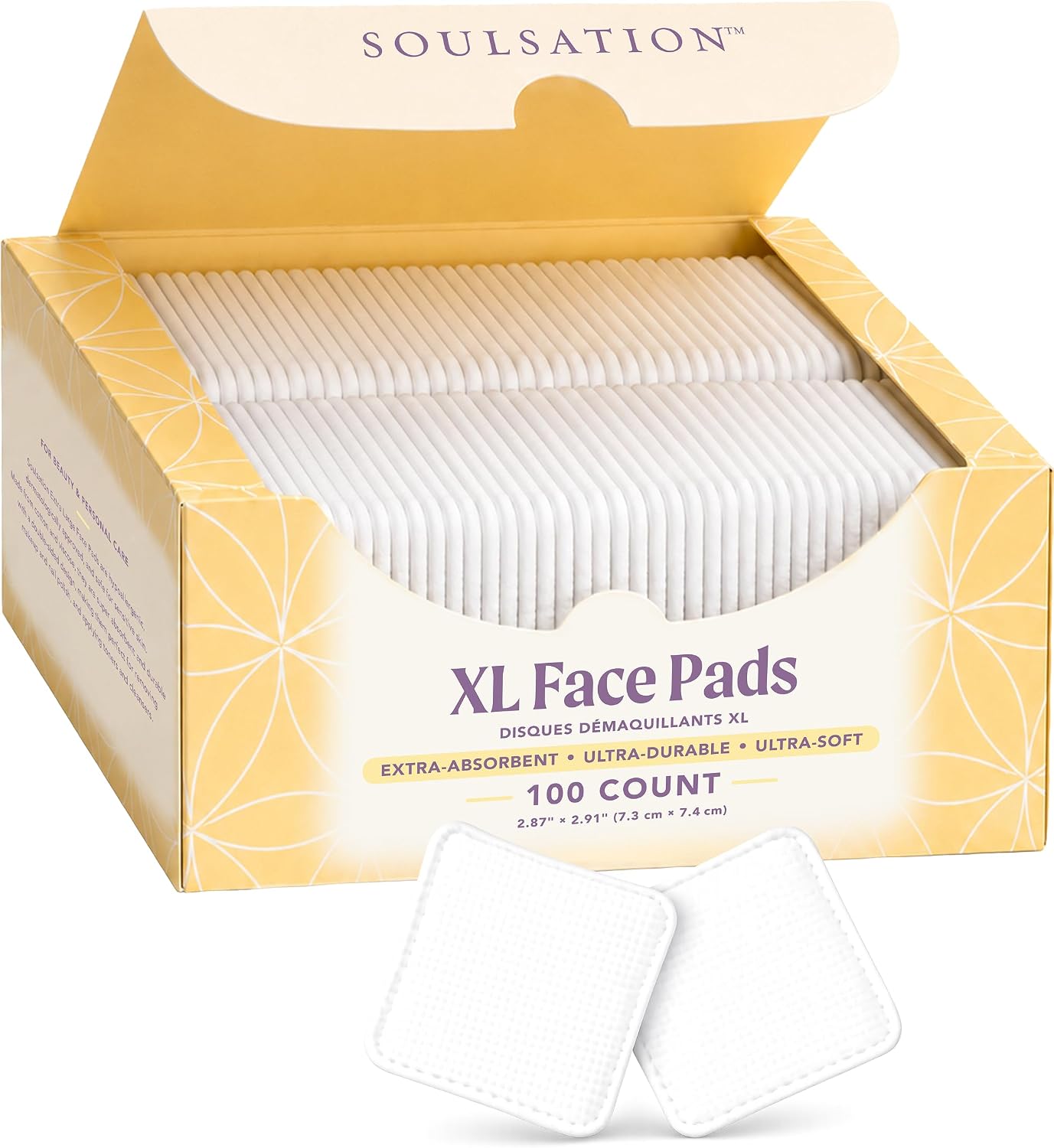 SoulSation Organic Cotton Rounds, 400 Count - Makeup Remover Pads for Face, Lint-Free