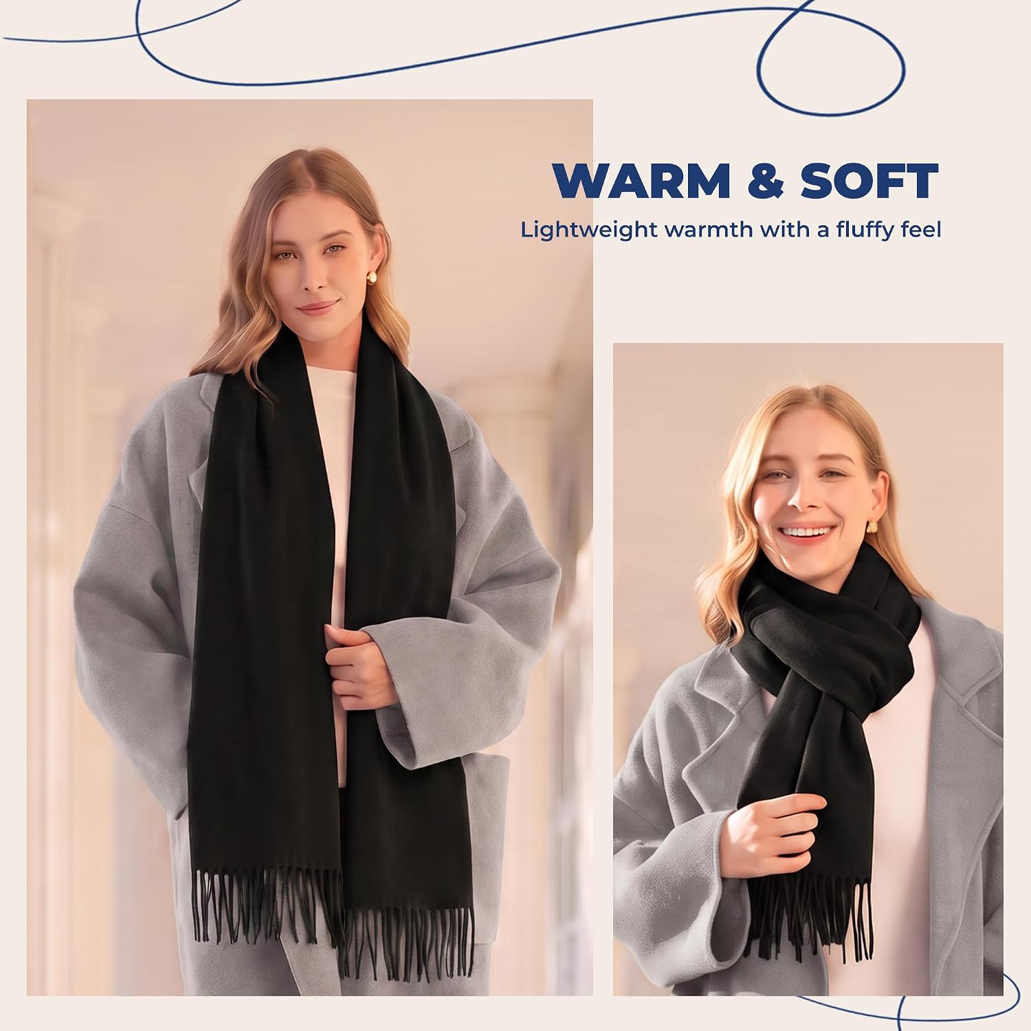 ACUSHLA 100% Wool Scarf for Women Men Warm Lightweight Winter Neck Warmer