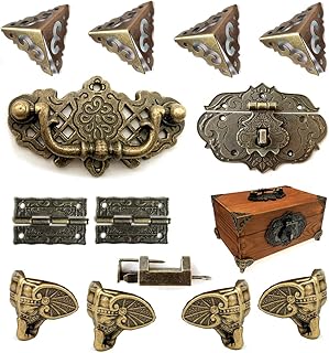 Jewelry Box Antique Lock Latch Hasp Hinges Handle Box Corner Protectors Kit for DIY Jewelry Box Bronze, Box not Included