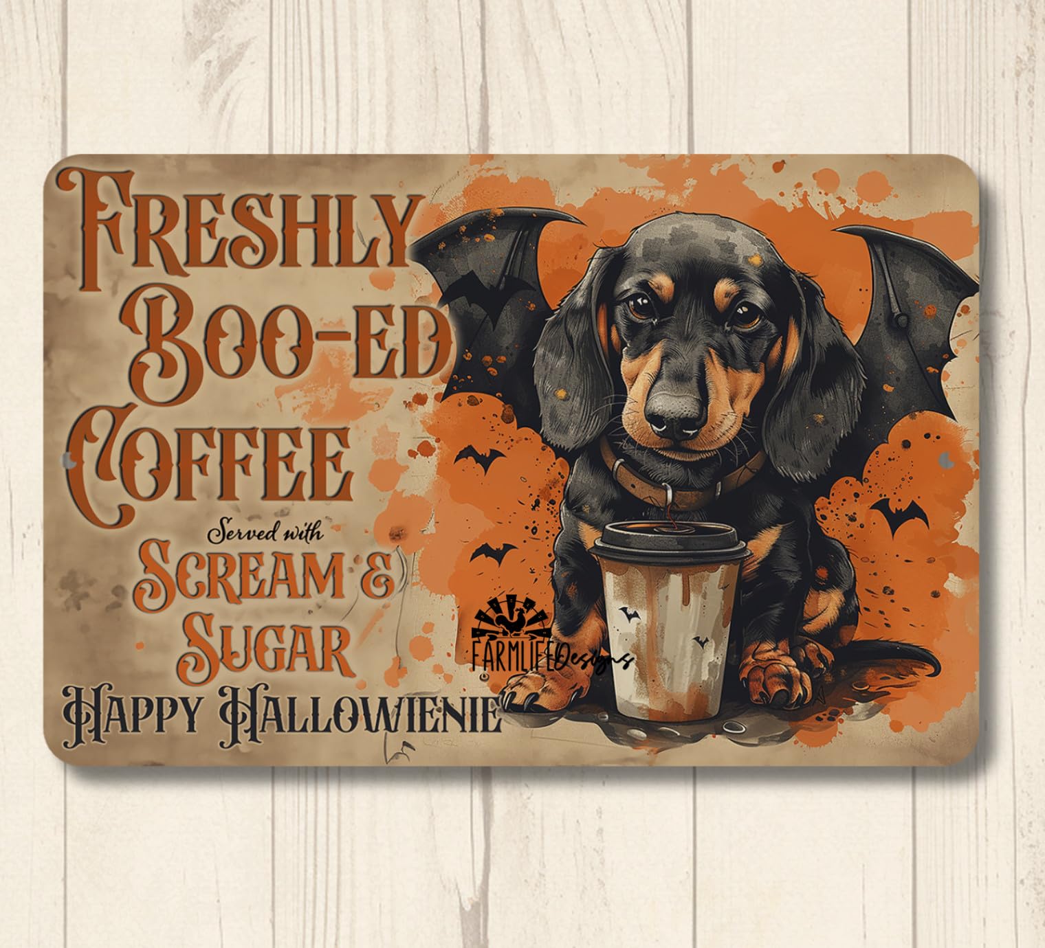 Dachshund Halloween freshly boo-ed coffee sign wiener dog bar tin doxie gift home decor